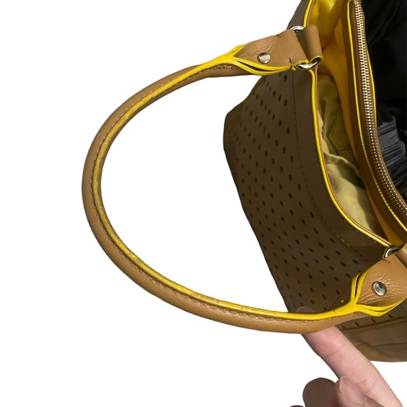 Kate Spade Laser Cut Dot Tan Leather Bag with Yellow Accents - Picture 11 of 12